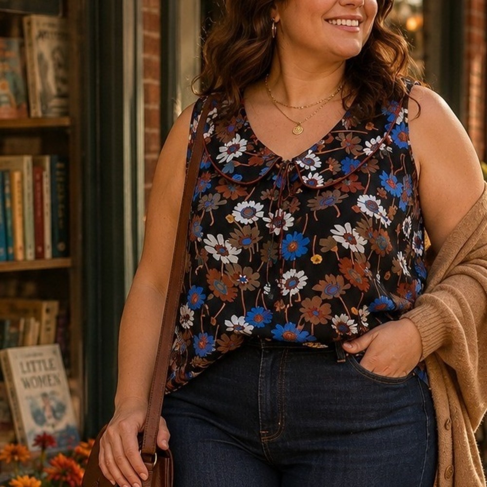 ModCloth Vintage/Retro Floral Sleeveless Blouse Top 1X Plus Size Indie Chic